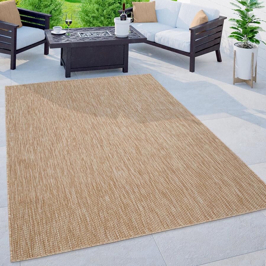 Flycarpets Veniro Effen Binnen en Buitenkleed Naturel Beige 200x280 cm Laagpolig Vloerkleed Buiten Tuinkleed Tuintapijt