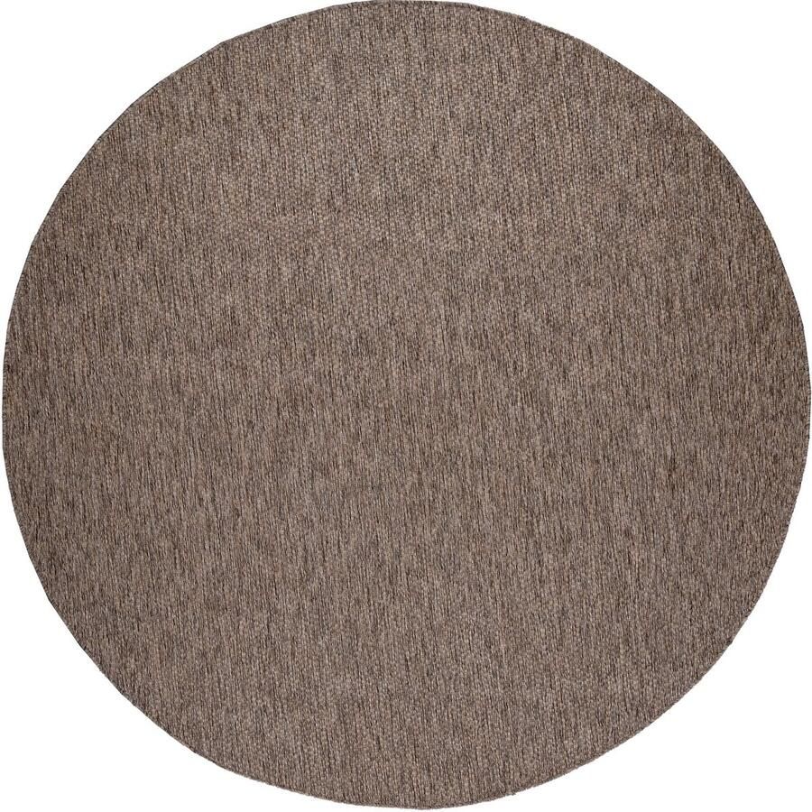 Flycarpets Veniro Effen Binnen en Buitenkleed Taupe 80cm Rond Laagpolig Vloerkleed Buiten Tuinkleed Tuintapijt