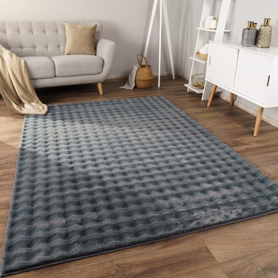 Flycarpets Zacht fluffy vloerkleed Arinzo Bolletjes Antraciet 80x150 cm Hoogpolig Tapijt Gang Slaapkamer Kinderkamer
