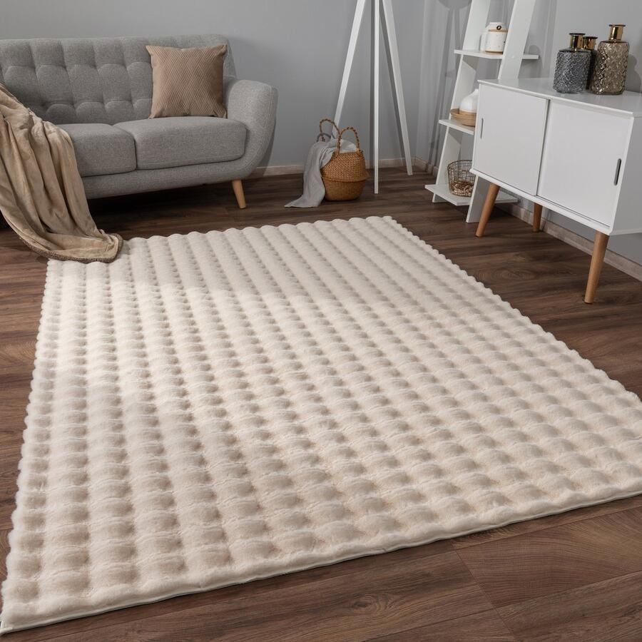 Flycarpets Zacht fluffy vloerkleed Arinzo Bolletjes Crème 200x280 cm Hoogpolig Tapijt Woonkamer Slaapkamer Kinderkamer