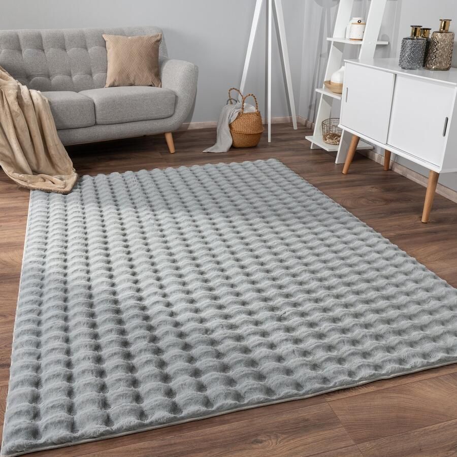 Flycarpets Zacht fluffy vloerkleed Arinzo Bolletjes Grijs 80x150 cm Hoogpolig Tapijt Gang Slaapkamer Kinderkamer