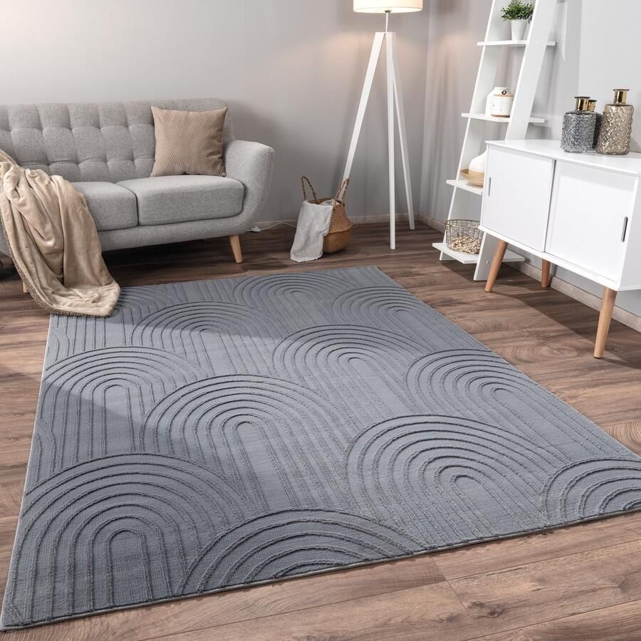 Flycarpets Zacht fluffy vloerkleed Lely Japandi Antraciet 240x340 cm Laagpolig Tapijt Woonkamer Slaapkamer Kinderkamer