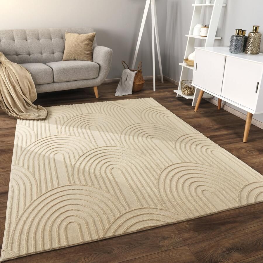 Flycarpets Zacht fluffy vloerkleed Lely Japandi Beige 200x280 cm Laagpolig Tapijt Woonkamer Slaapkamer Kinderkamer