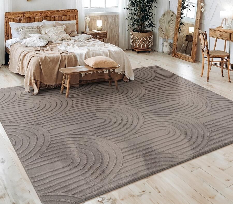 Flycarpets Zacht fluffy vloerkleed Lely Japandi Grijs 120x160 cm Laagpolig Tapijt Woonkamer Slaapkamer Kinderkamer