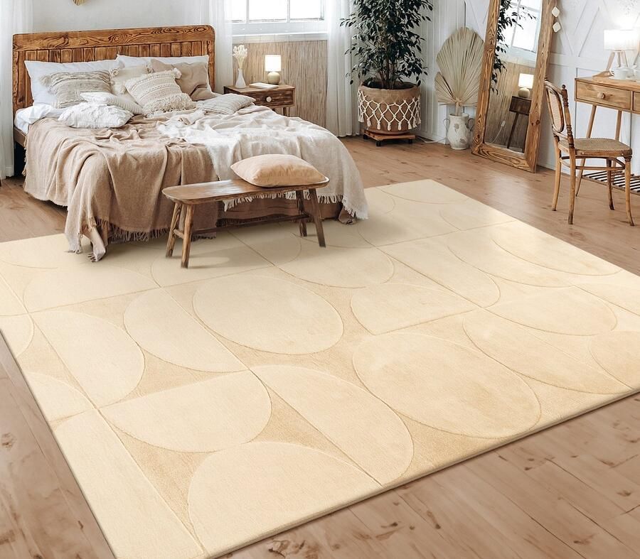 Flycarpets Zacht fluffy vloerkleed Lely Modern Beige 120x160 cm Laagpolig Tapijt Woonkamer Slaapkamer Kinderkamer