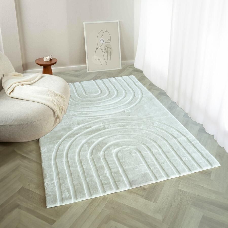 Flycarpets Zacht hoogpolig vloerkleed Bohemian Arches Crème Japandi Woonkamer tapijt 80x150 cm