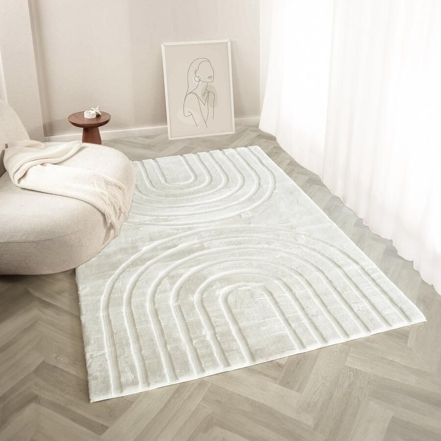 Flycarpets Zacht hoogpolig vloerkleed Bohemian Arches Crème Japandi Woonkamer tapijt 160x230 cm