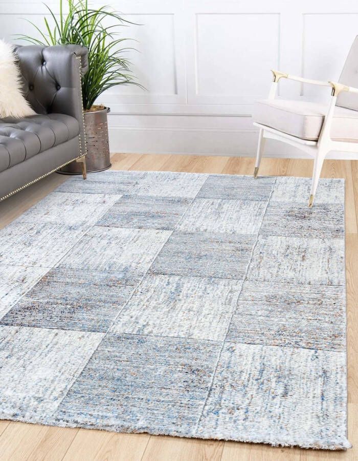 FlyCarpets Grace Modern Grijs Vloerkleed Geblokt