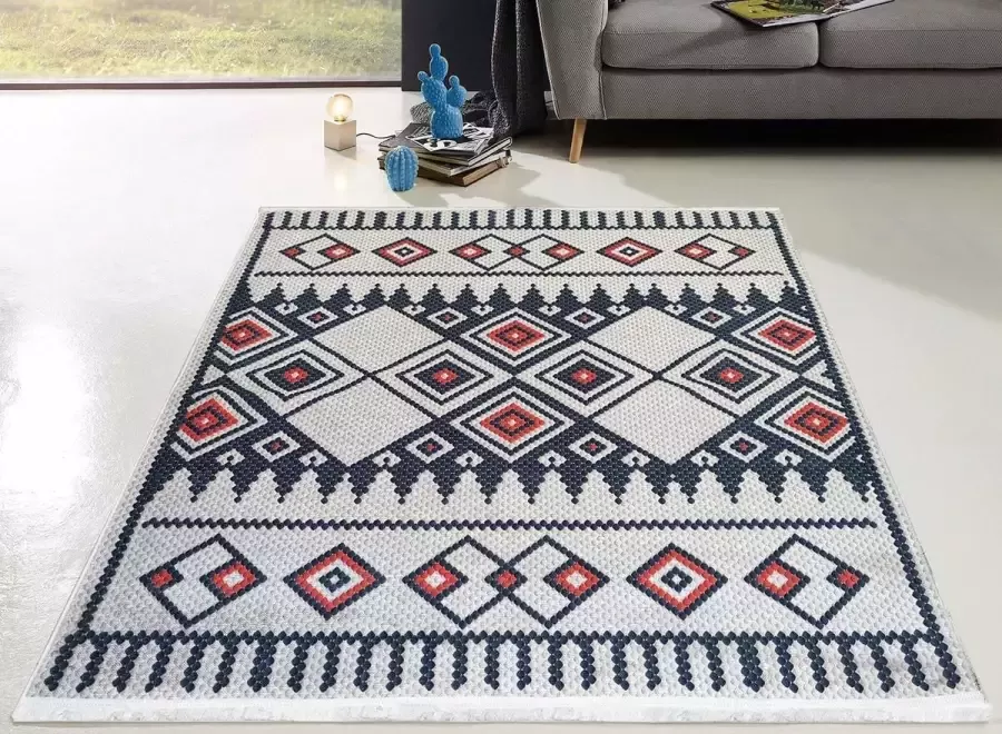 Flycarpets Hana Wasbaar Vintage Vloerkleed Antraciet Rood Creme Laagpolig Tapijt Woonkamer 200x290 cm