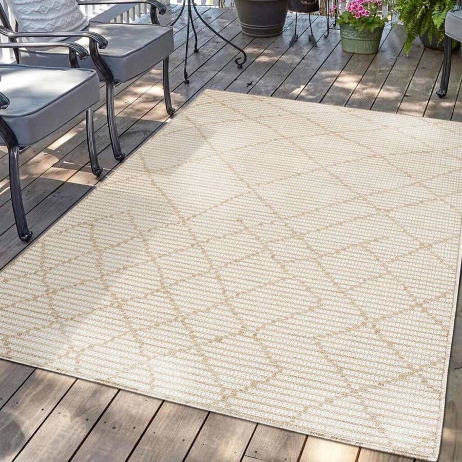 flycarpets Hilaria Buitenkleed Voor Binnen & Buiten Vloerkleed Beige 150x150 cm