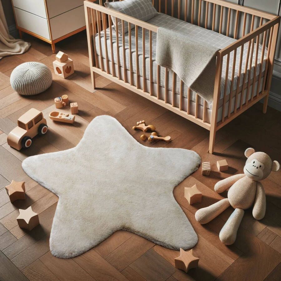 flycarpets Huggy Ster Kindervloerkleed 90X90 Cm Vloerkleed Beige