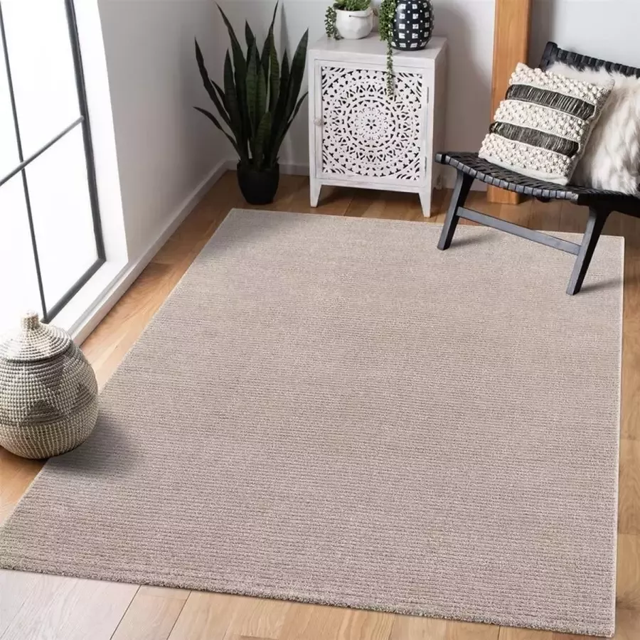 Flycarpets Junius Modern Effen Gestreept Vloerkleed Beige Rond Ø 120 cm- Laagpolig