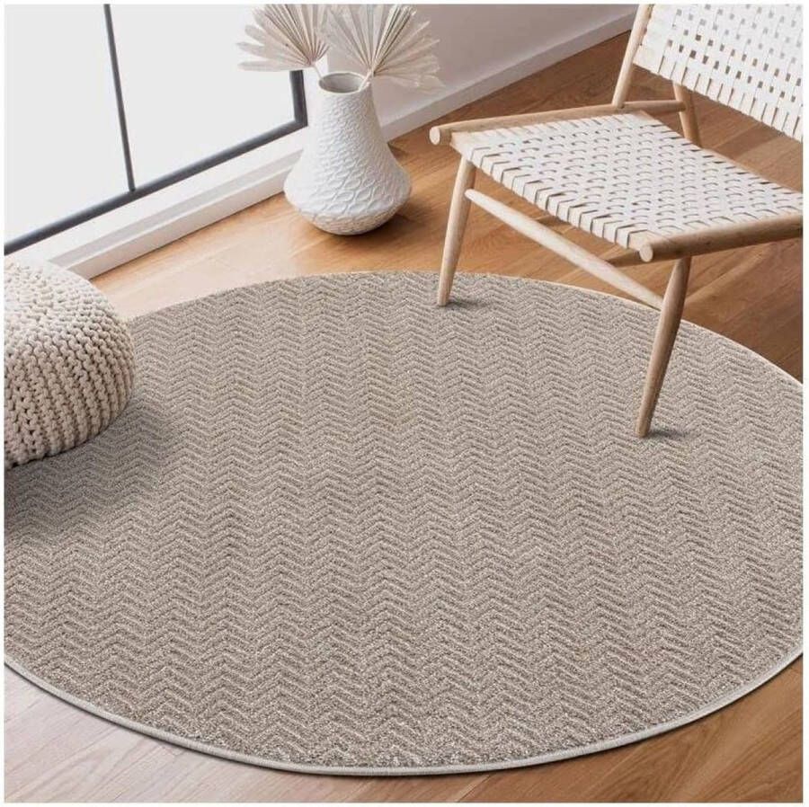 Flycarpets Junius Modern Effen Gestreept Vloerkleed Beige Rond Ø 120 cm- Laagpolig - Foto 2