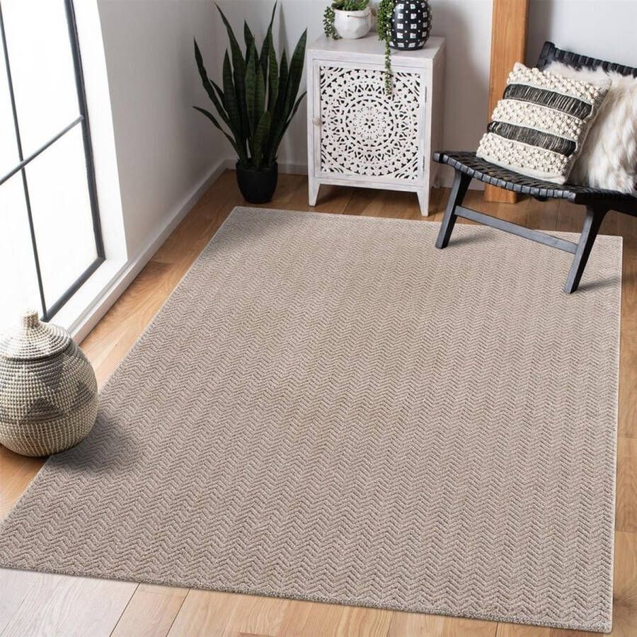 Flycarpets Junius Modern Beige Vloerkleed Effen Motief Beige Afmeting: 240x340 cm Voor in de woonkamer Laagpolig