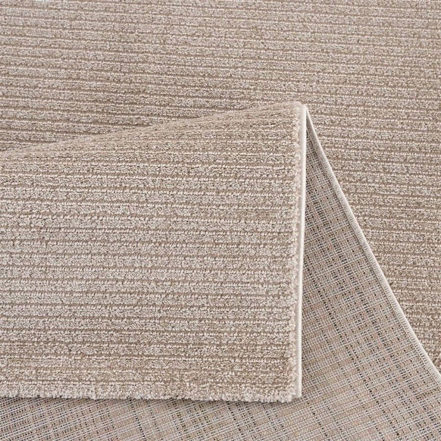 Flycarpets Junius Modern Effen Gestreept Vloerkleed Beige 140x200 cm- Laagpolig