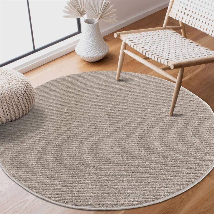 flycarpets Junius Modern Effen Gestreept Vloerkleed Beige 200x200 cm