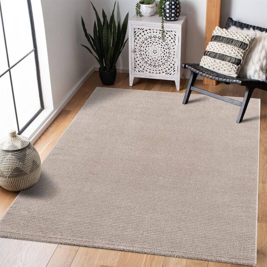 Flycarpets Junius Modern Effen Gestreept Vloerkleed Beige 200x290 cm Voor in de woonkamer Laagpolig