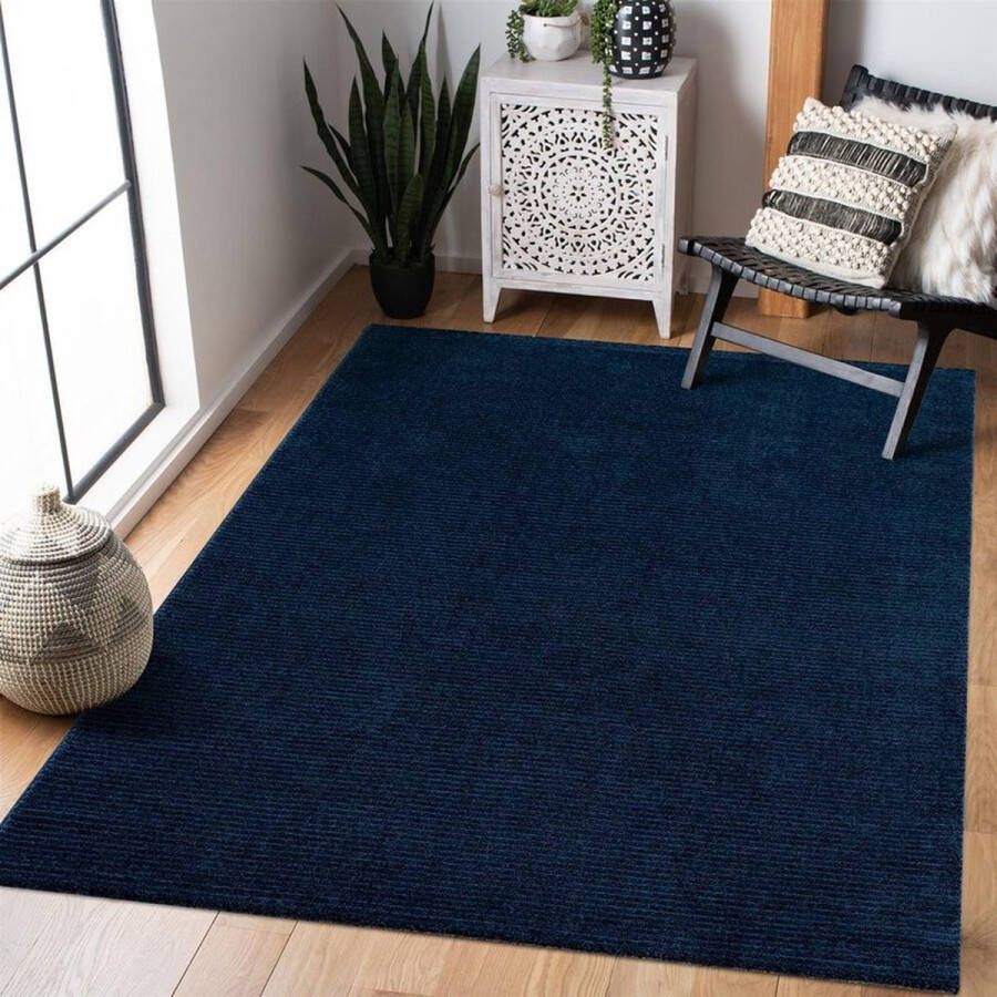 Flycarpets Junius Modern Effen Motief Vloerkleed Gestreept Blauw 240x340 cm Voor in de woonkamer Laagpolig