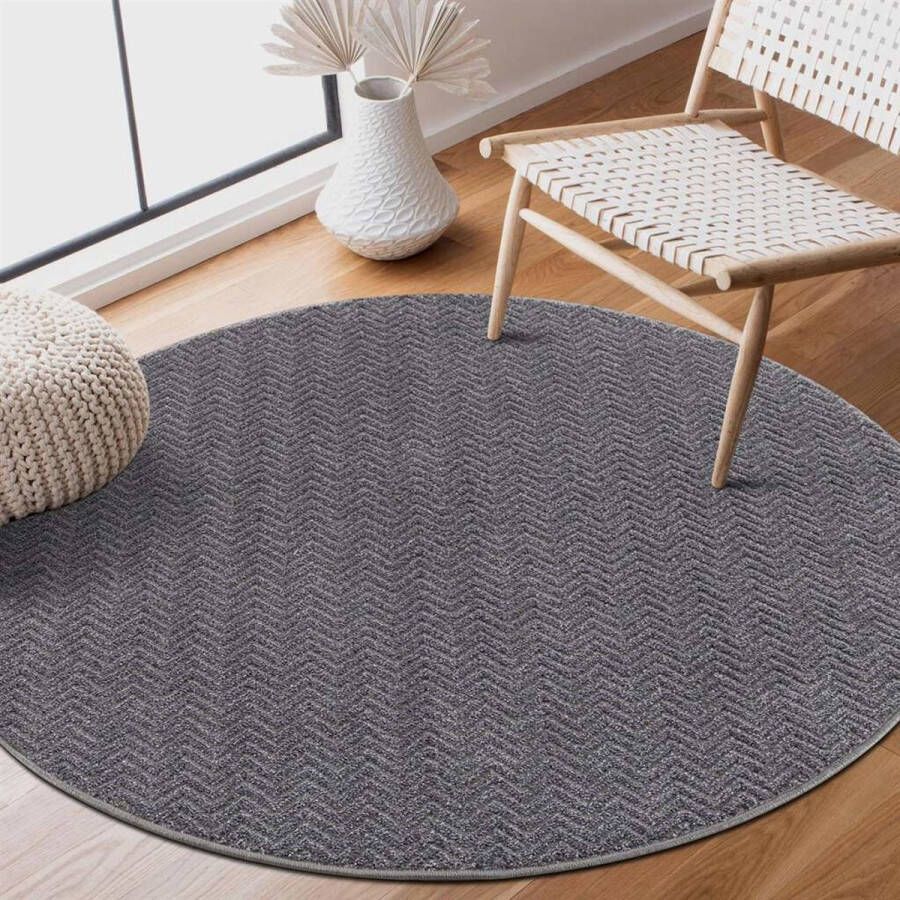 Flycarpets Junius Modern Effen Motief Vloerkleed Grijs 160 cm Rond