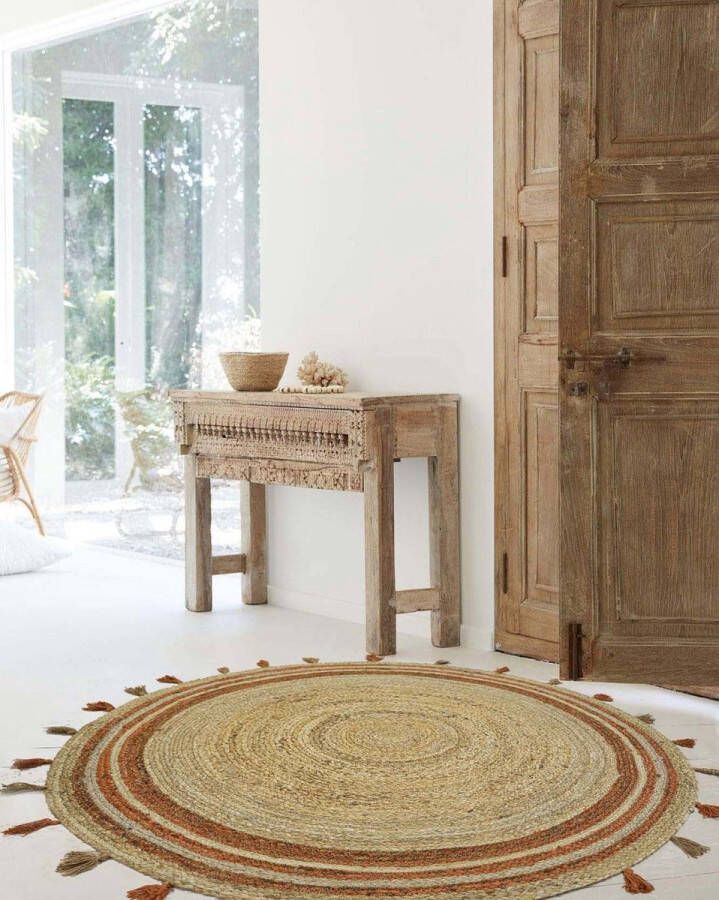 flycarpets Jute Rond Vloerkleed Oranje 120cm