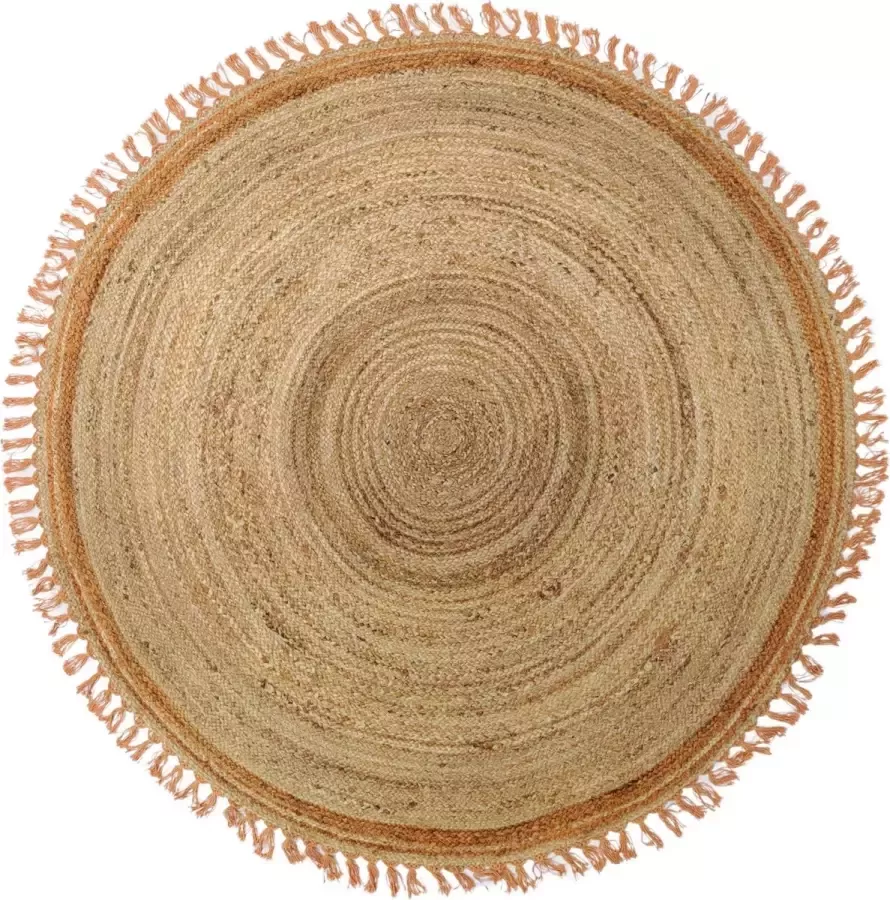 Flycarpets Jute Vloerkleed 200 cm Rond Naturel Oranje