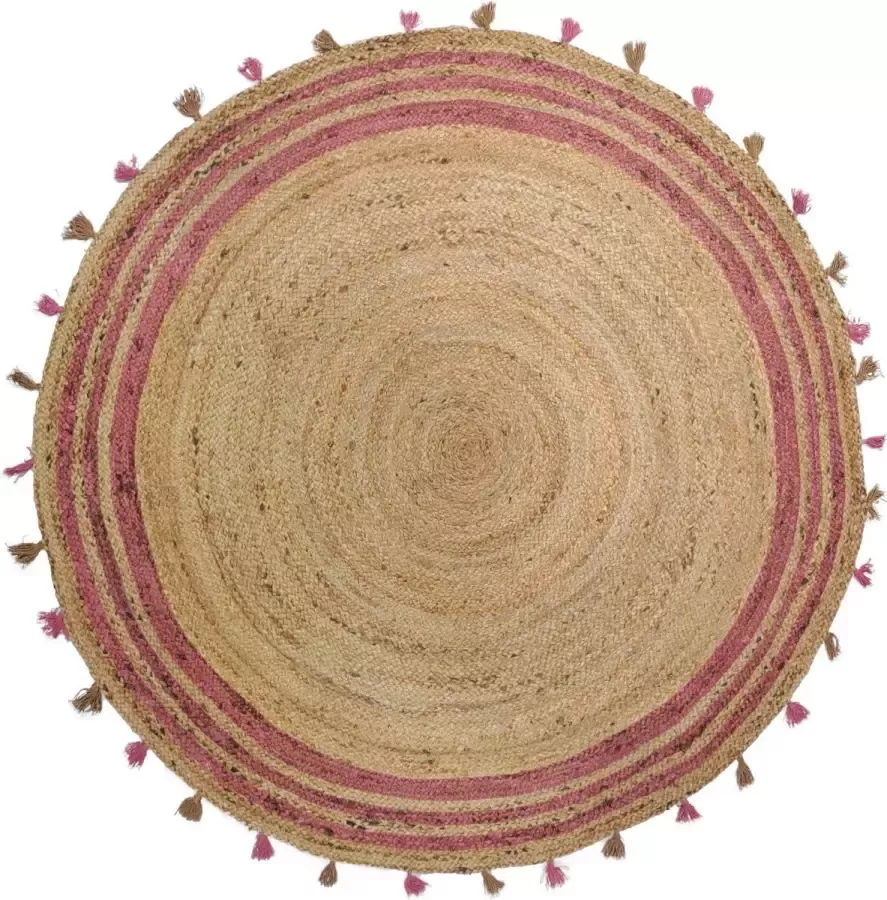 Flycarpets Jute Vloerkleed 200 cm Rond Naturel Roze