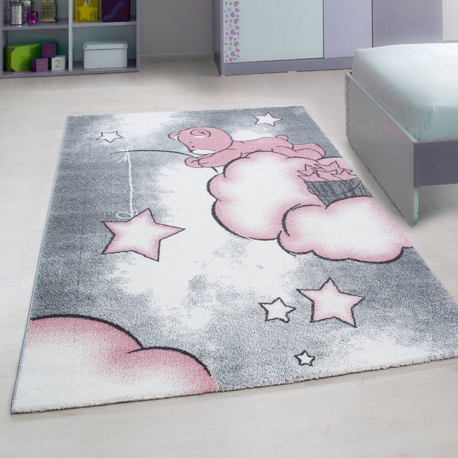 Flycarpets Kids Kinderkamer Beer Roze Vloerkleed 120x170 cm