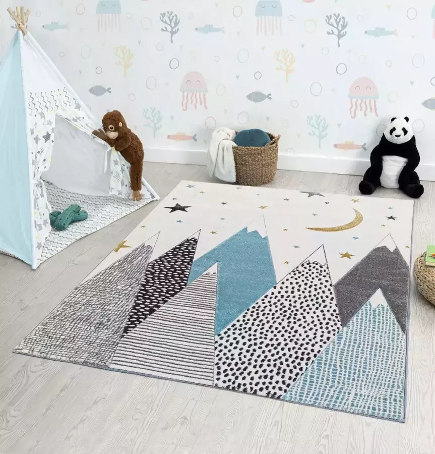 Flycarpets KIDS KINDERKAMER BLAUW VLOERKLEED BERG MOTIEF - Foto 1