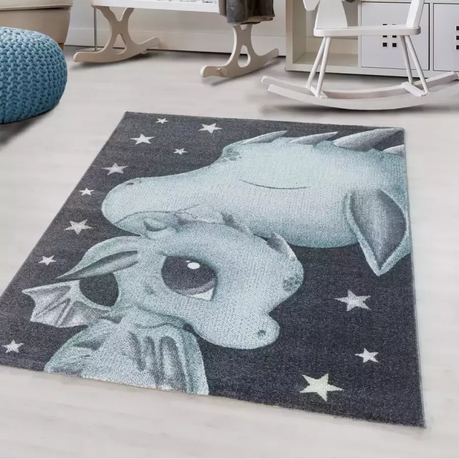 FlyCarpets Kids Kinderkamer Blauw Vloerkleed Draak