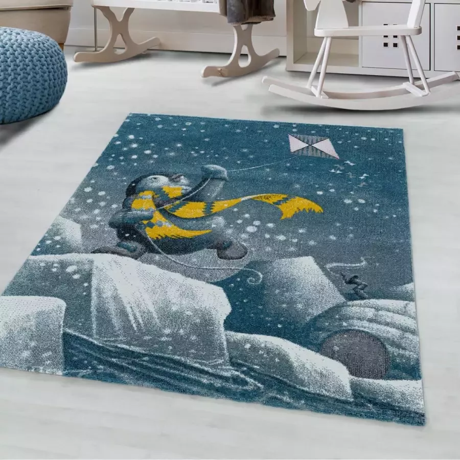 Flycarpets KIDS KINDERKAMER BLAUW VLOERKLEED PINGUIN
