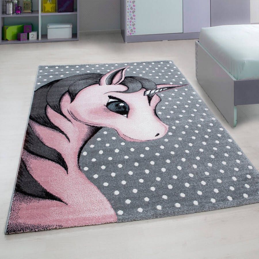 Flycarpets Kids Kinderkamer Eenhoorn Roze Vloerkleed 160x230 cm