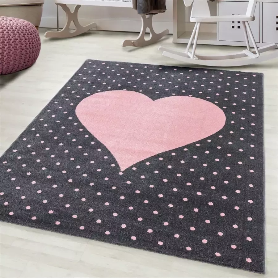 Flycarpets KIDS KINDERKAMER ROZE GRIJS VLOERKLEED Hart