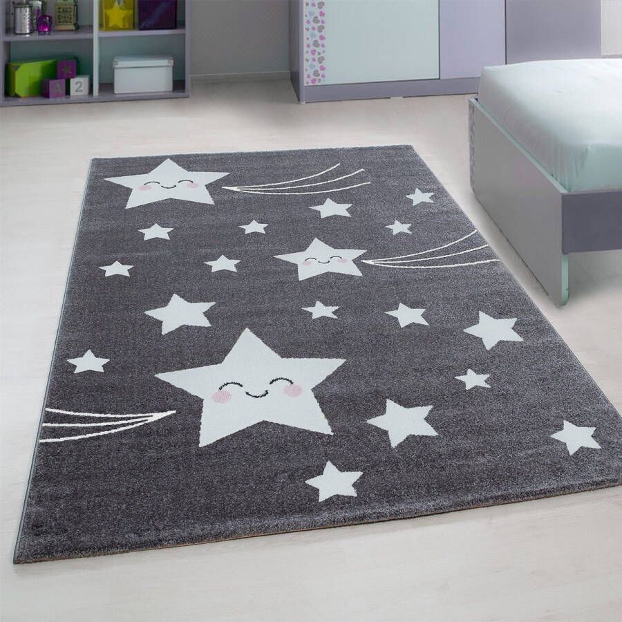 Flycarpets Kids Kinderkamer Sterren Grijs Vloerkleed 200x290 cm