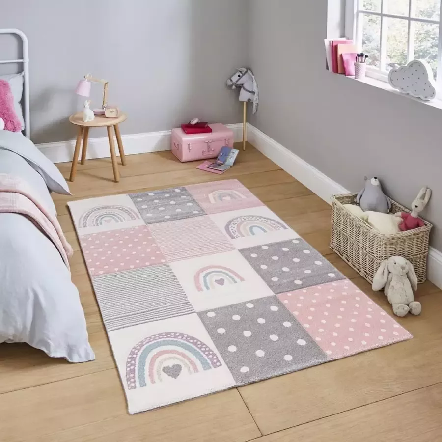 Flycarpets Kids Vloerkleed Kinderkamer Regenboog Roze 120x170 cm