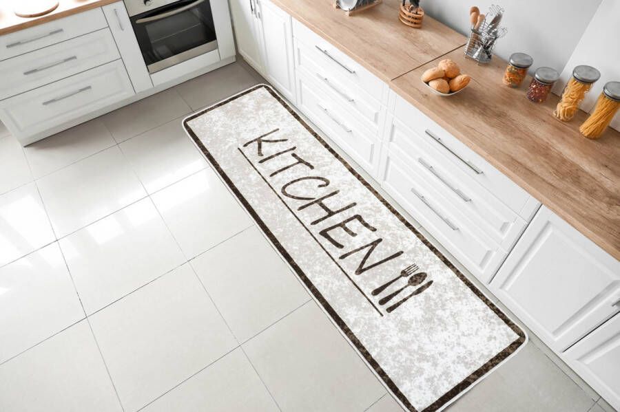 Flycarpets Kitchen Wasbaar Keukenloper Keukenmat Bruin Beige Keuken Tapijt 60x180 cm