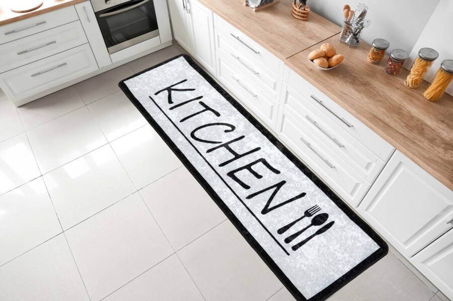 flycarpets Kitchen Keuken Loper 60X180 Cm Vloerkleed Lichtgrijs 60x180 cm