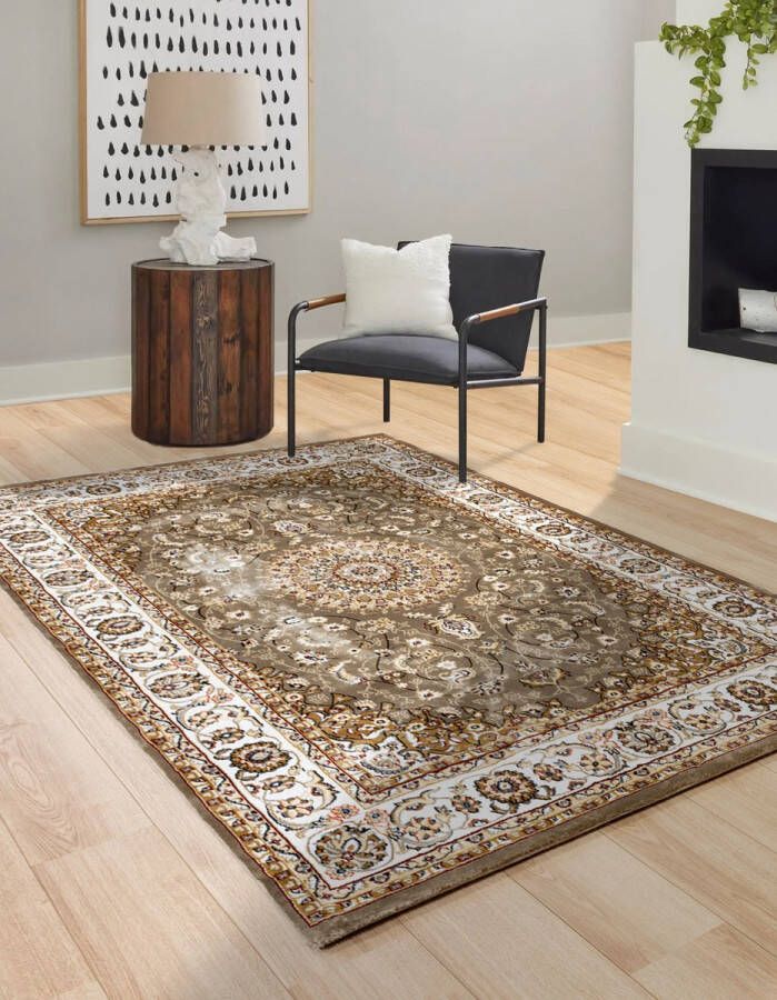 flycarpets Klassiek Beige Vloerkleed Alcon Oosters motief Perzisch Tapijt Woonkamer 160x230 cm