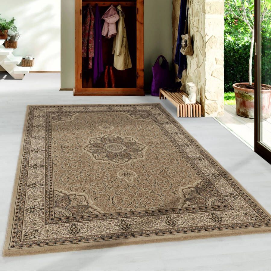 Flycarpets Klassiek Beige Vloerkleed Bukhara Oosters motief Perzisch Tapijt Laagpolig Woonkamer 120x170 cm