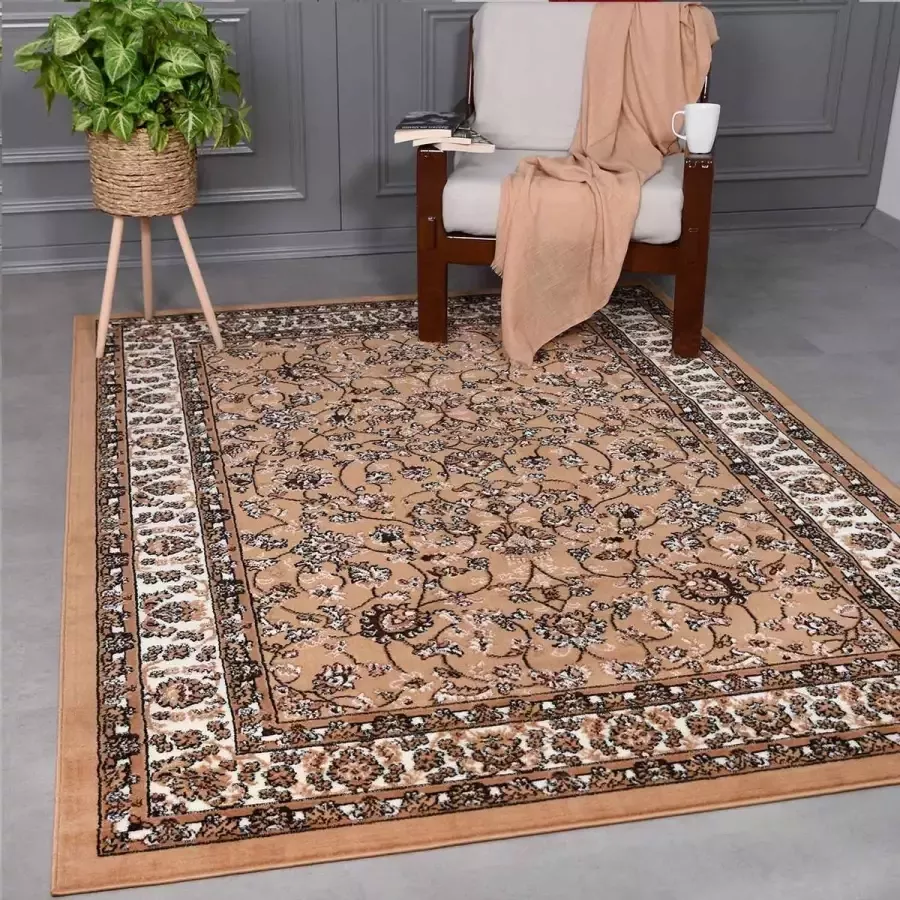 Flycarpets Klassiek Beige Vloerkleed Skazar Oosters motief Perzisch Tapijt 120x170cm Woonkamer