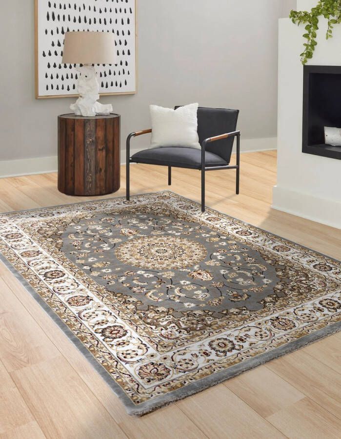 flycarpets Klassiek Grijs Vloerkleed Alcon Oosters motief Perzisch Tapijt Woonkamer 80x150 cm