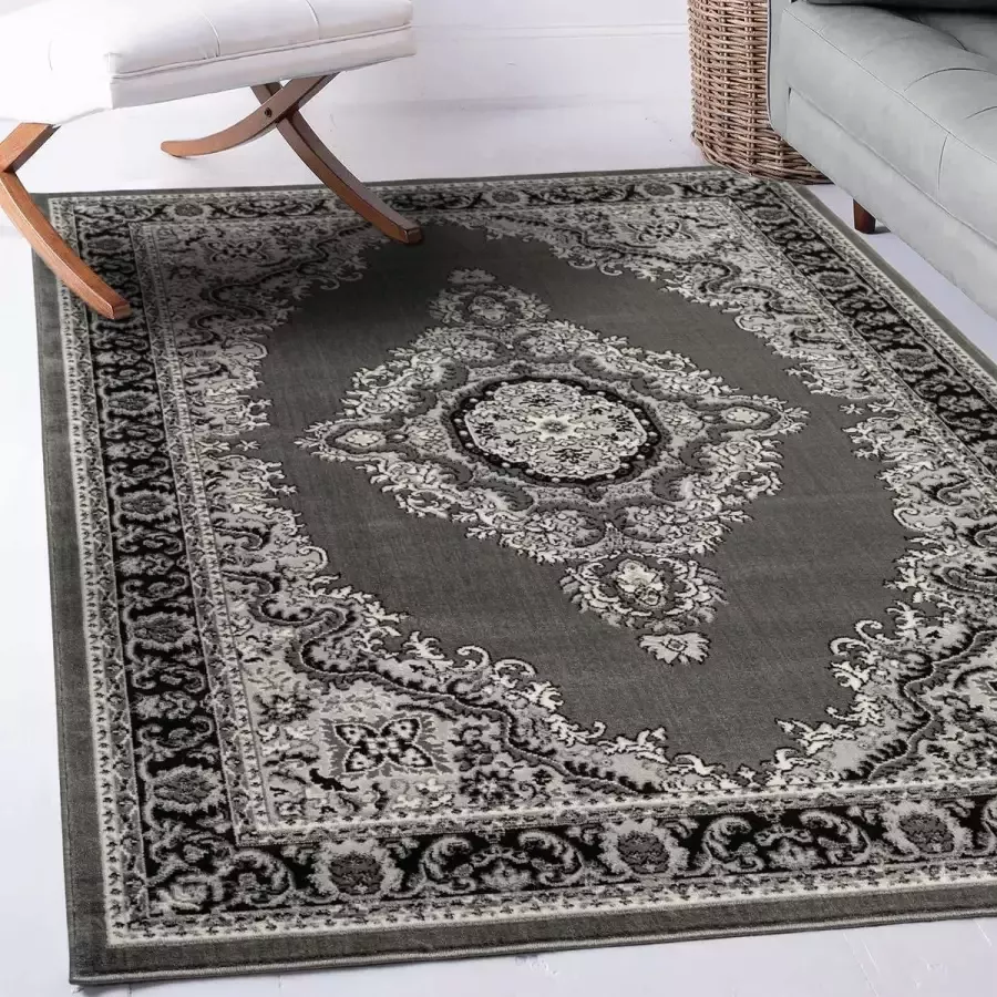 Flycarpets Klassiek Vloerkleed Skazar Grijs Zwart Oosters Motief Voor Binnen Perzisch Tapijt 200x290 cm - Foto 2