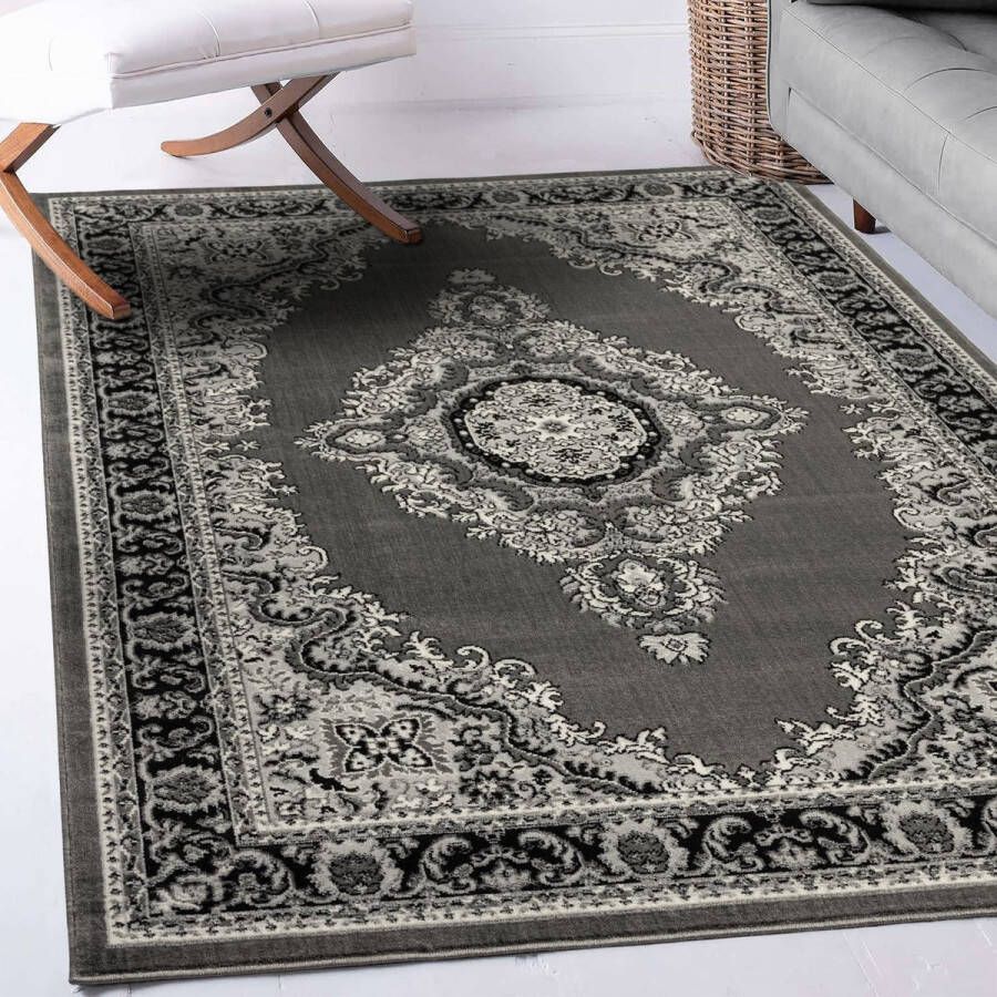 Flycarpets Klassiek Grijs Zwart Vloerkleed Skazar Oosters motief Perzisch Tapijt 240x340 cm