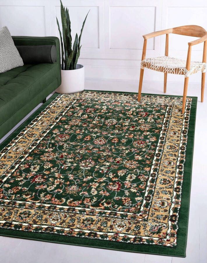 Flycarpets Klassiek Groen Beige Vloerkleed Skazar Oosters motief Perzisch Tapijt Laagpolig Woonkamer 280x380 cm