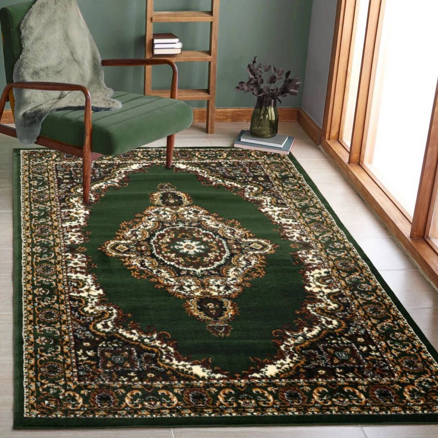 flycarpets Klassiek Groen Vloerkleed Skazar Oosters motief Perzisch Tapijt Woonkamer 200x290 cm