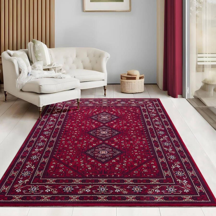 flycarpets Klassiek Rood Vloerkleed Alcon Oosters motief Perzisch Tapijt Woonkamer 200x290 cm