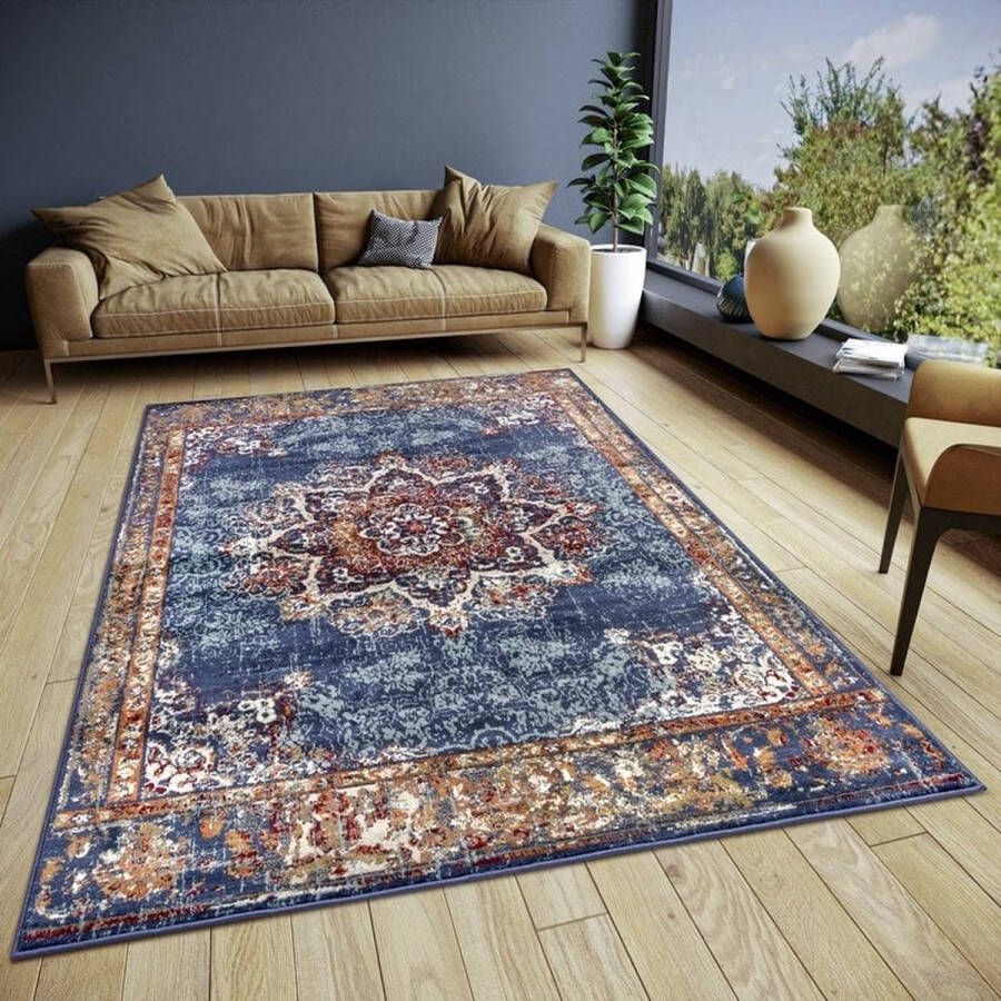 Flycarpets Klassiek Vintage Vloerkleed Maderno Blauw Multi 80x120 cm