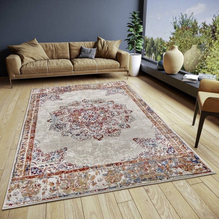 Flycarpets Klassiek Vintage Vloerkleed Maderno Creme Multi 80x120 cm Perzisch Tapijt Laagpolig Loper
