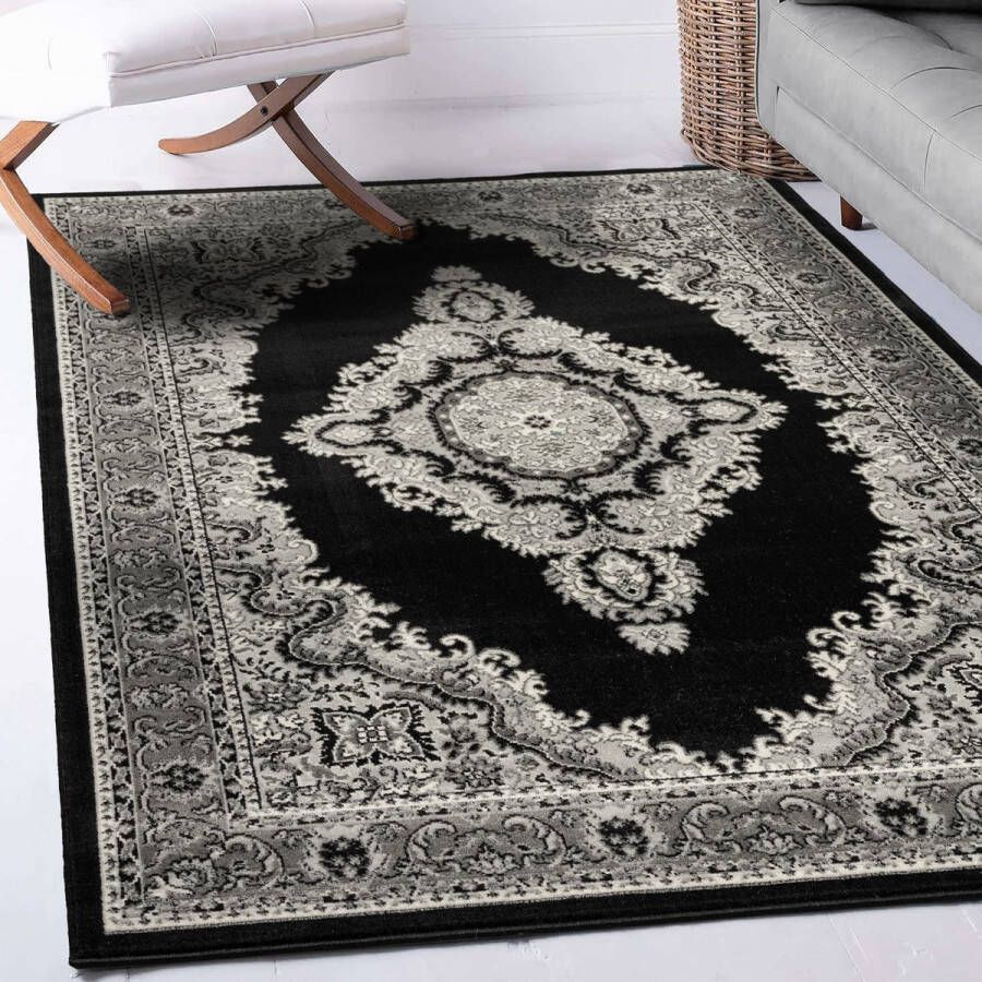 flycarpets Klassiek Zwart Grijs Vloerkleed Skazar Oosters motief Perzisch Tapijt 240x340 cm