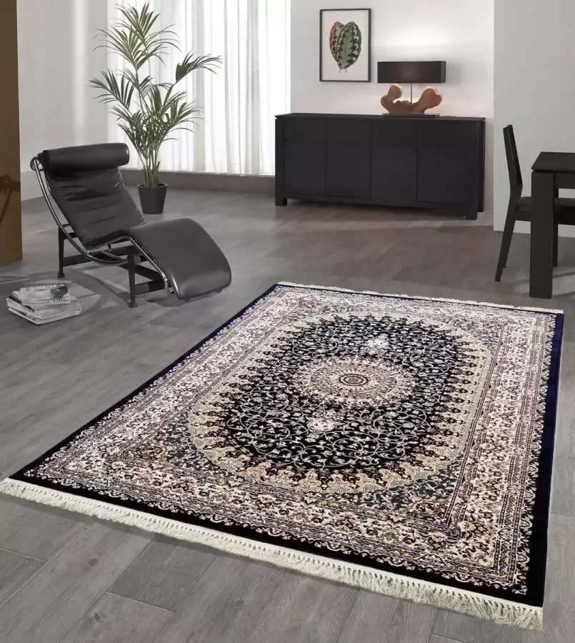 Flycarpets Klassieke Vloerkleed Tachmahal Oosters motief Medaillon Blauw 200x290 cm