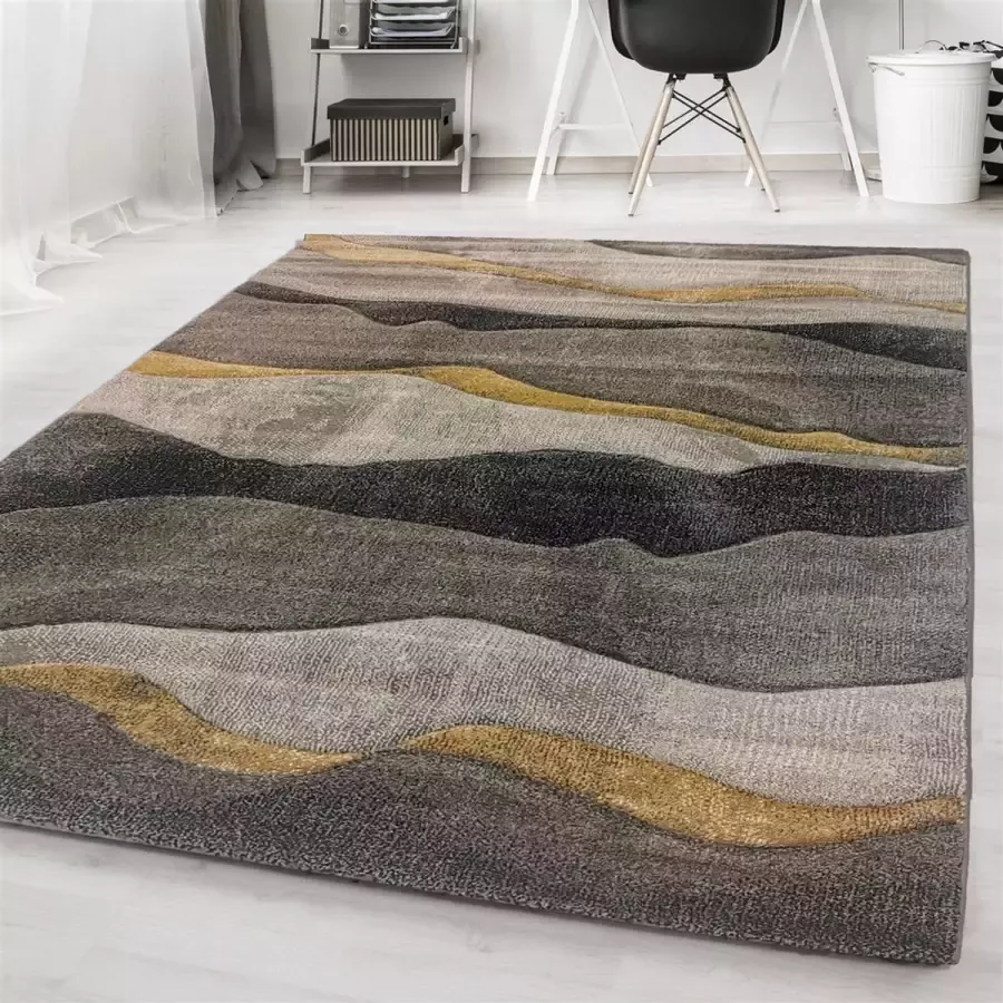 Flycarpets Kristal Modern Vloerkleed 160x230cm Grijs Geel
